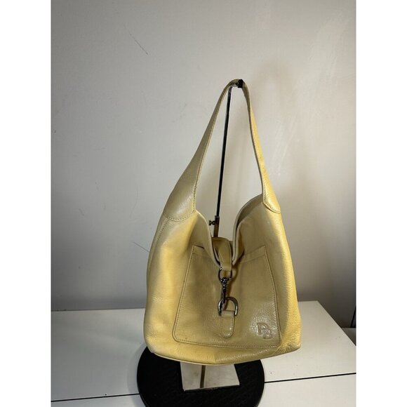 DOONEY & BOURKE Belvedere Logo Duck Lock Clip Hobo Shoulder Bag Yellow Leather - Picture 1 of 10